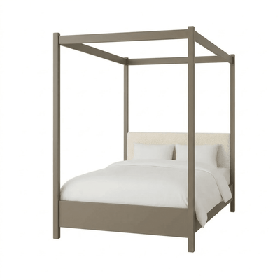 Eden Dark Taupe 4 Poster Wooden Bed with Cream Velvet Headboard 