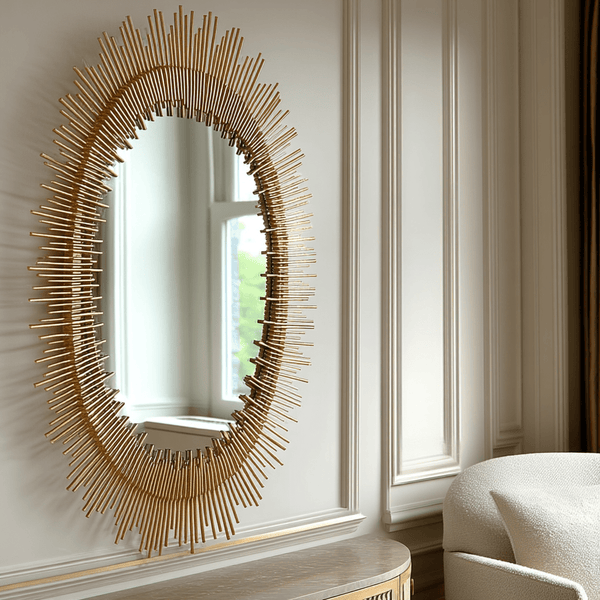 Eilena Large Gold Oval Sunburst Decorative Wall Mirror Accessories 