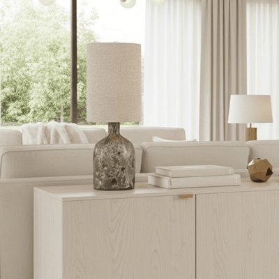 Eirene Natural Glass Table Lamp with Linen Shade Lighting 