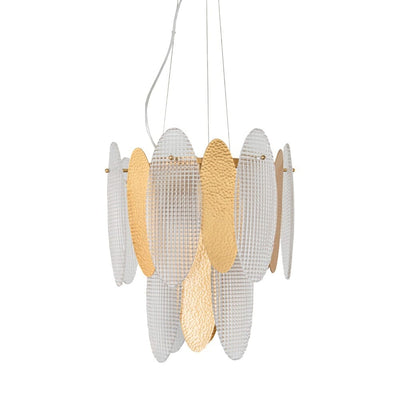 Elaia Luxury Tiered Textured Glass & Brass Chandelier Lighting 
