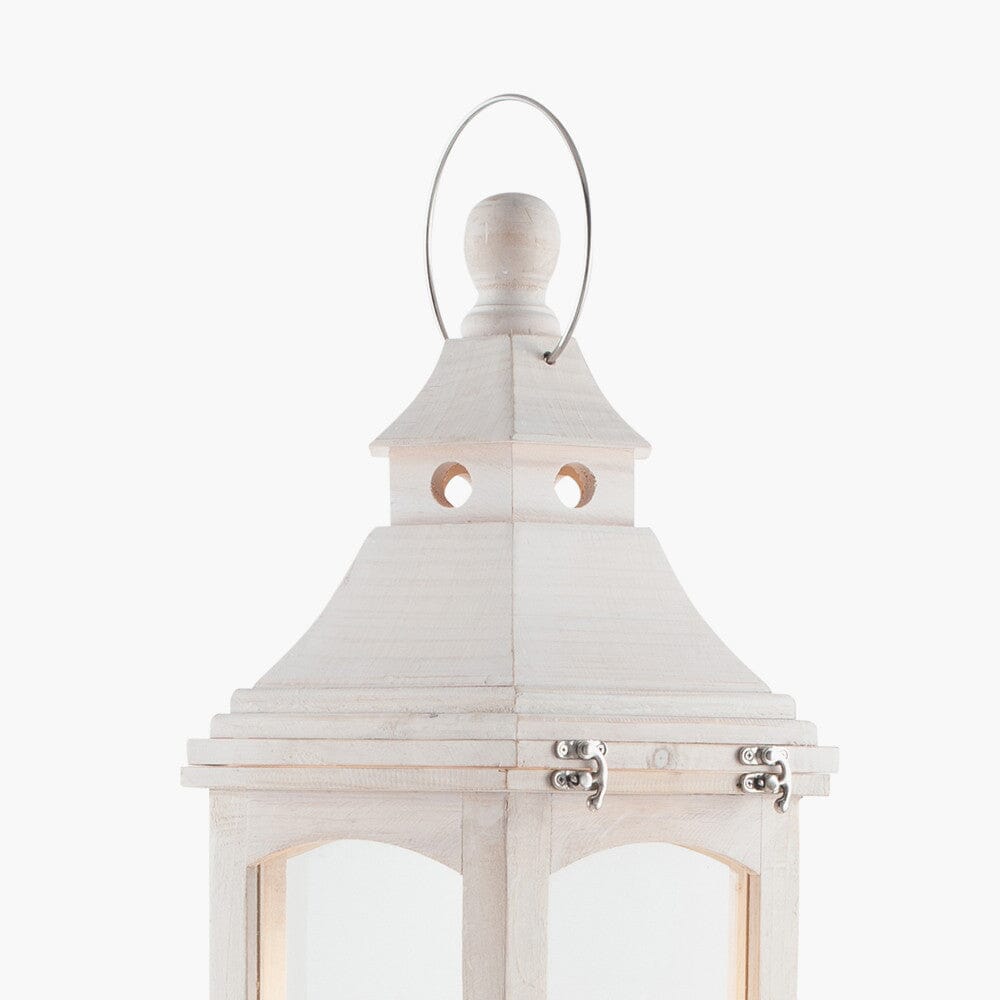 Eldoris White Wash Wooden Lantern Floor Lamp Lighting 