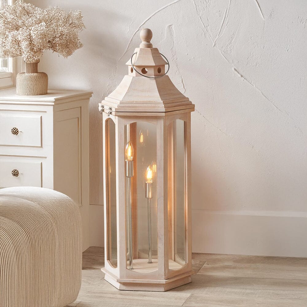 Eldoris Wash Wooden Lantern Floor Lamp