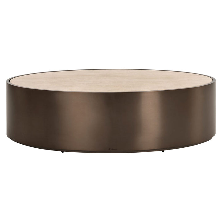Eleanor Bronze Oval Coffee Table with Beige Faux Marble Top Furniture 