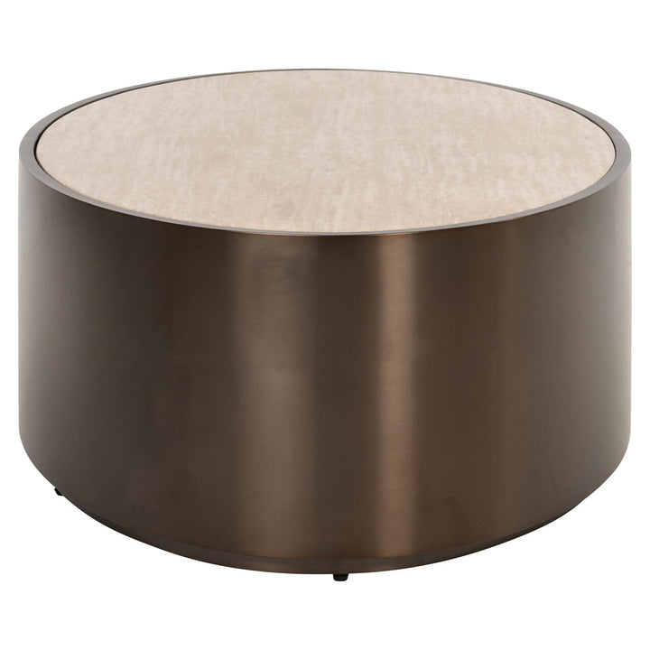 Eleanor Bronze Oval Coffee Table with Beige Faux Marble Top Furniture 