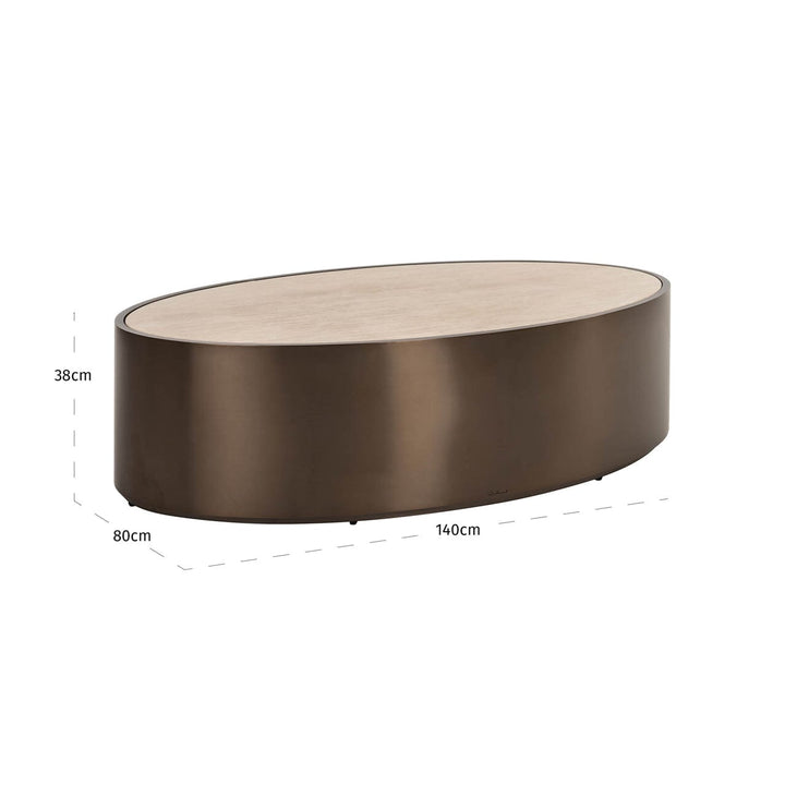 Eleanor Bronze Oval Coffee Table with Beige Faux Marble Top Furniture 