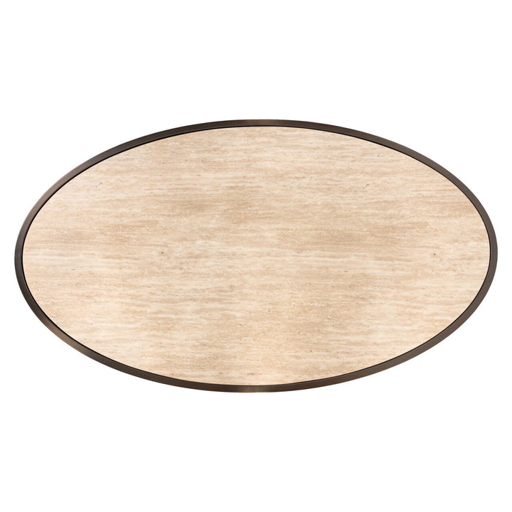 Eleanor Bronze Oval Coffee Table with Beige Faux Marble Top Furniture 