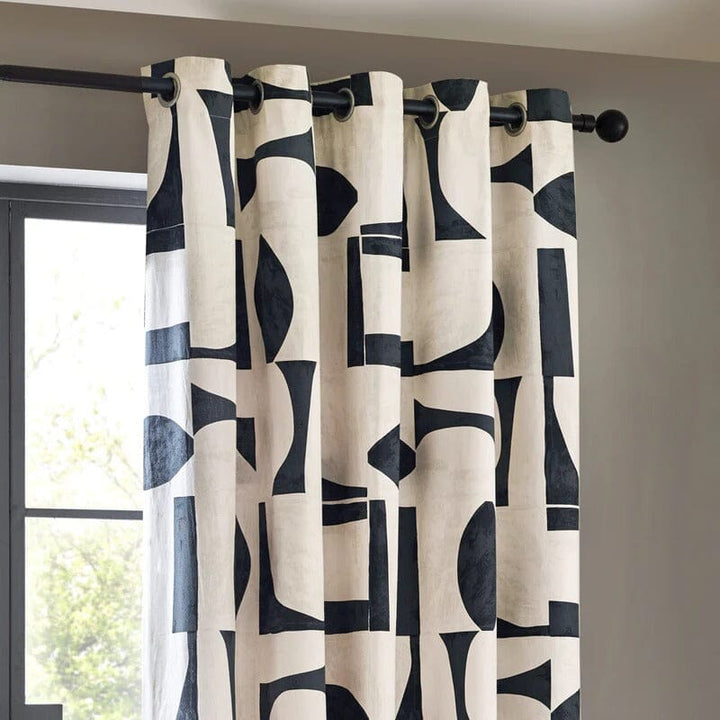 Electra Monochrome Abstract Eyelet Lined Curtain Pair 