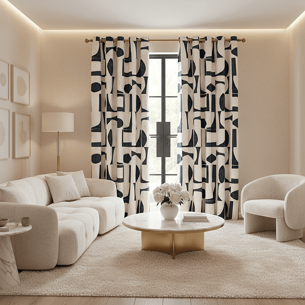 Electra Monochrome Abstract Eyelet Lined Curtain Pair 