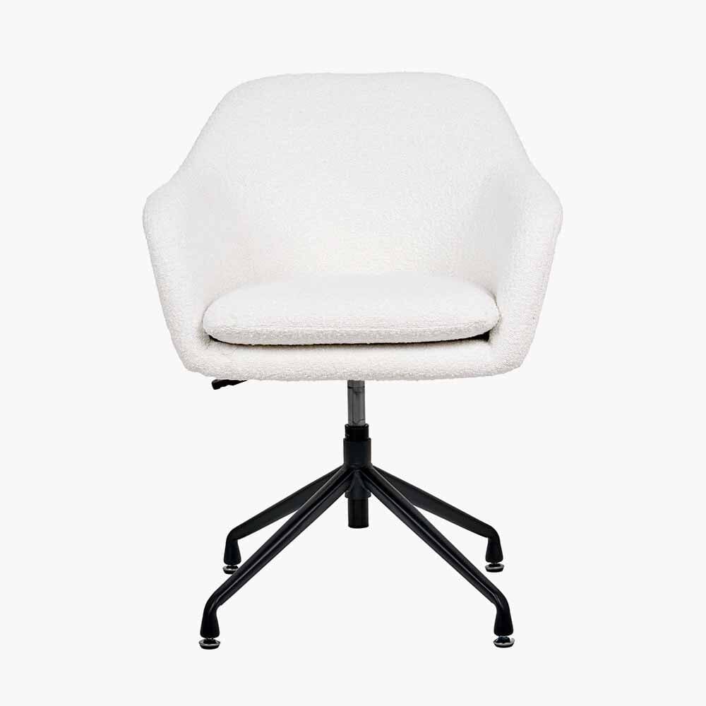 Elias Cream Bouclé Swivel Chair With Black Metal Legs Furniture 