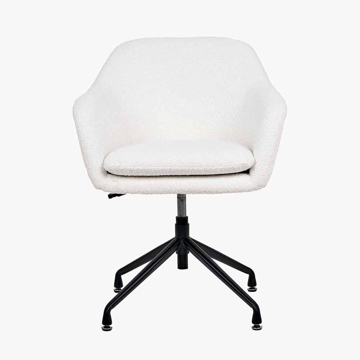 Elias Cream Bouclé Swivel Chair With Black Metal Legs Furniture 