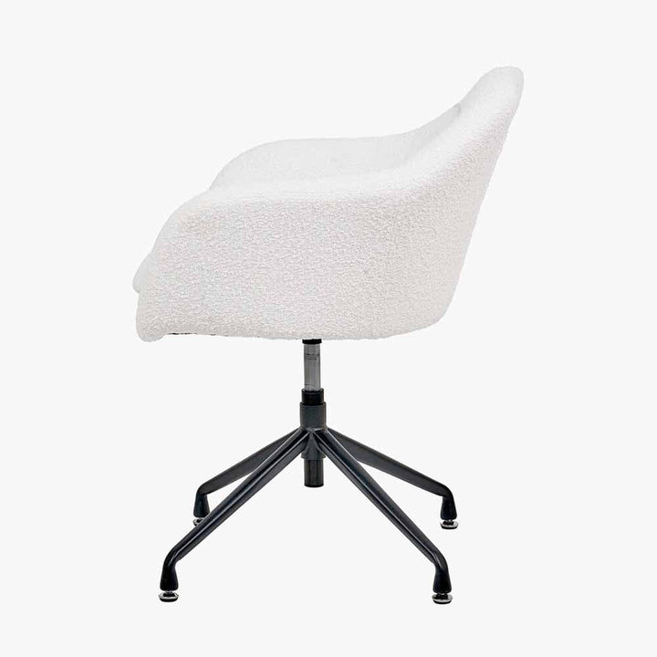 Elias Cream Bouclé Swivel Chair With Black Metal Legs Furniture 