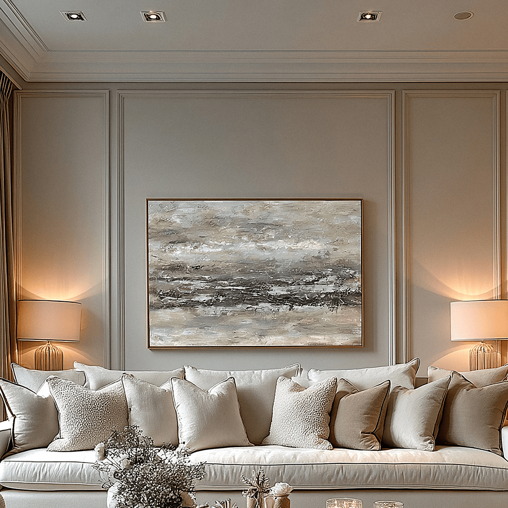 Elira Neutral Hand Painted Landscape Canvas in Frame Accessories 