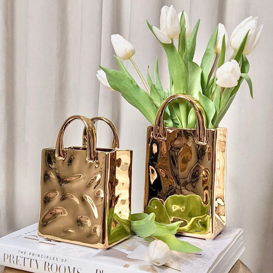 Elise Gold Handbag Decorative Vases - Set of 2 Accessories 