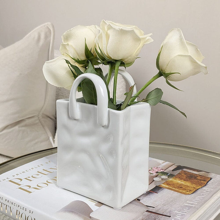 Elise Medium White Handbag Decorative Vase Accessories 