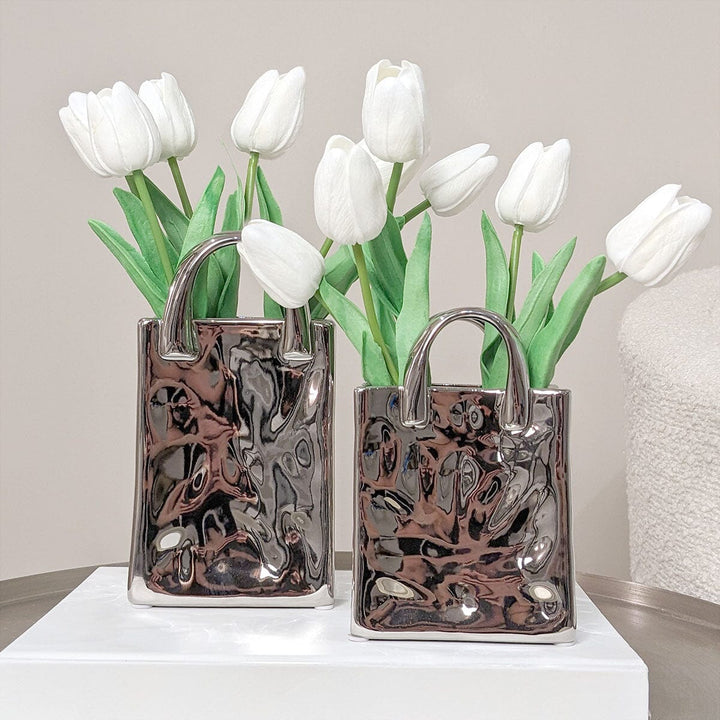 Elise Silver Handbag Decorative Vases - Set of 2 Accessories 