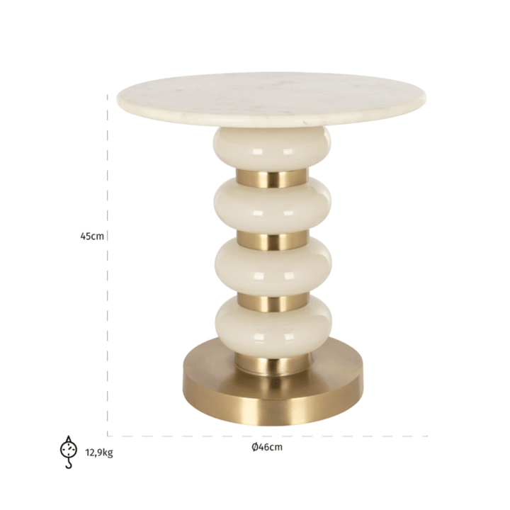 Elisse Cream & Gold Side Table with Marble Top Furniture 