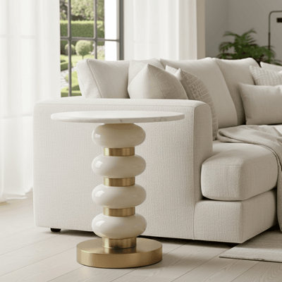 Elisse Cream & Gold Side Table with Marble Top Furniture 