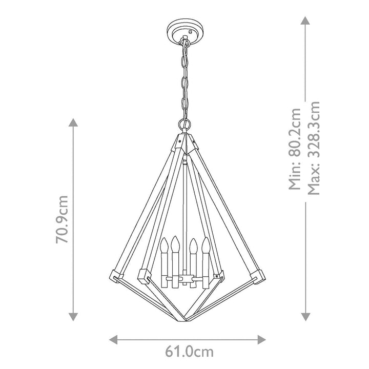 Eliza Whitewash Wood & Gold 4 Light Chandelier Lighting 