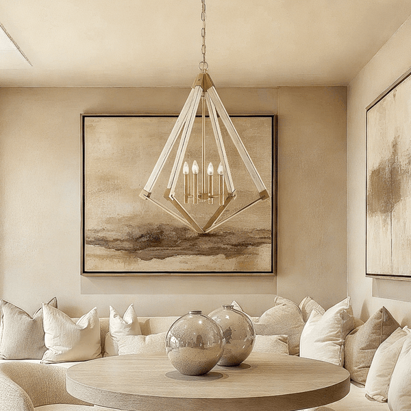Eliza Whitewash Wood & Gold 4 Light Chandelier Lighting 