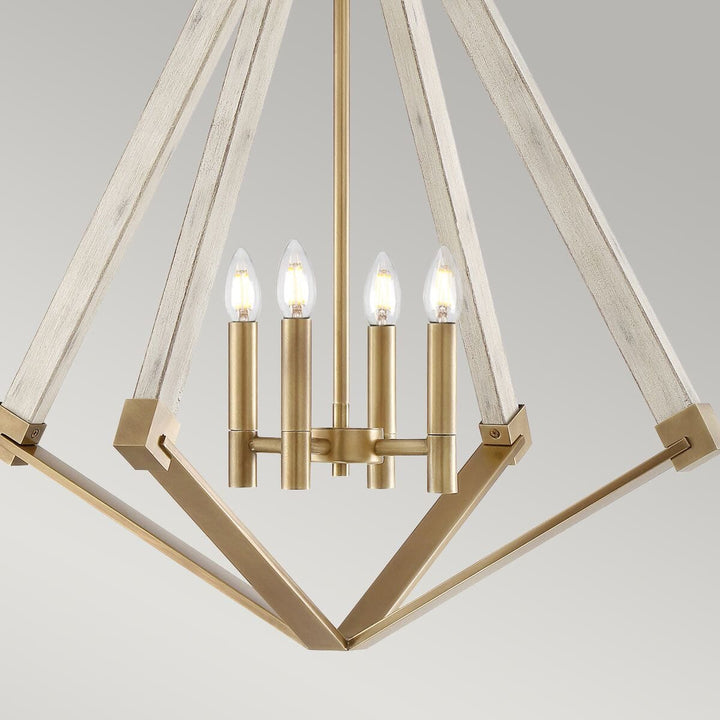 Eliza Whitewash Wood & Gold 4 Light Chandelier Lighting 