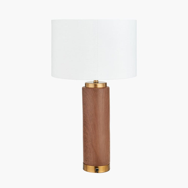 Ella Wood Effect Tall Ceramic Table Lamp with White Shade Lighting 