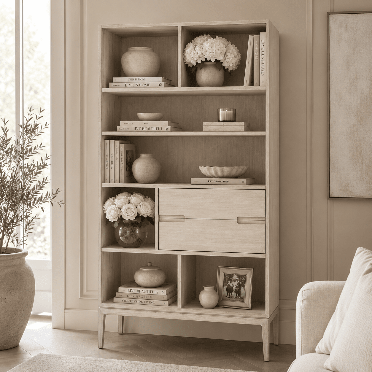 Ellen Whitewash Shelving Unit Furniture 