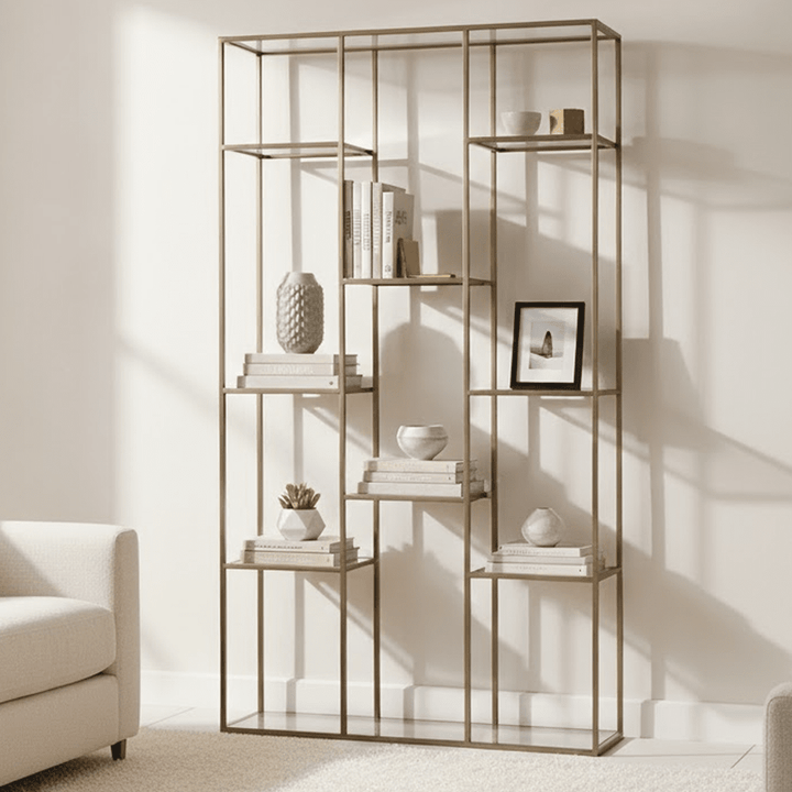 Ellia Brass & Glass Tall Open Display Shelf Furniture 