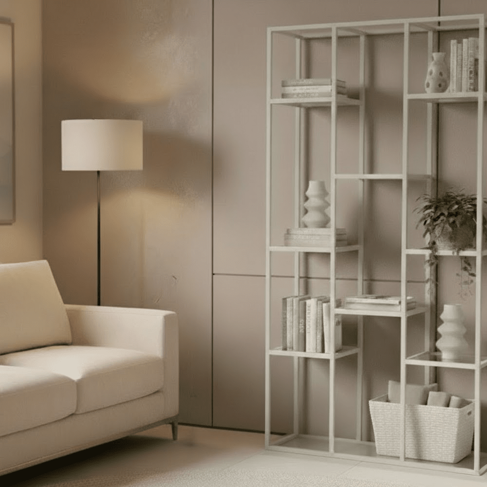 Ellia Cream and Ribbed Glass Tall Open Display Shelf – Rowen Homes