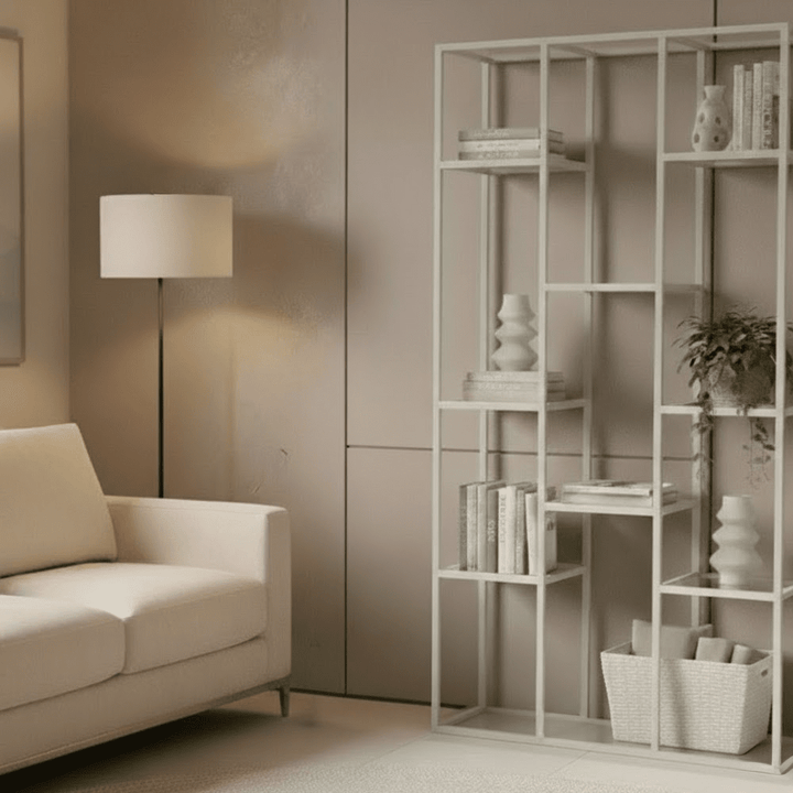 Ellia Cream and Ribbed Glass Tall Open Display Shelf Furniture 