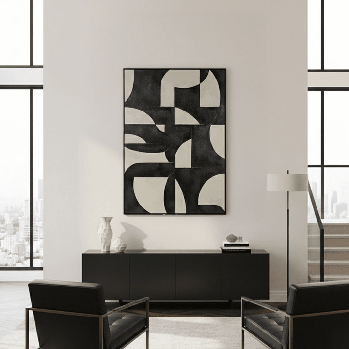 Ellia XL Black & Cream Monochrome Geometric Wall Art Accessories 