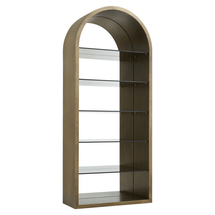 Ellie Brushed Gold Mirrored Arched Shelving Unit Furniture 