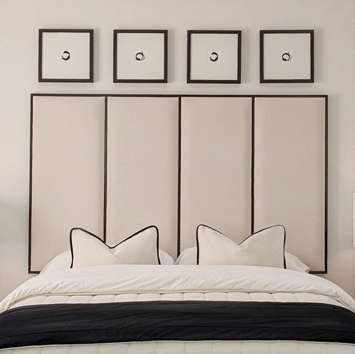 Elodie Premium Cream Velvet Headboard with Black Wooden Inlay Beds and Headboards 