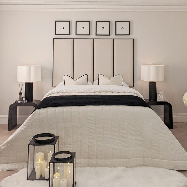 Elodie Premium Cream Velvet Headboard with Black Wooden Inlay Beds and Headboards 