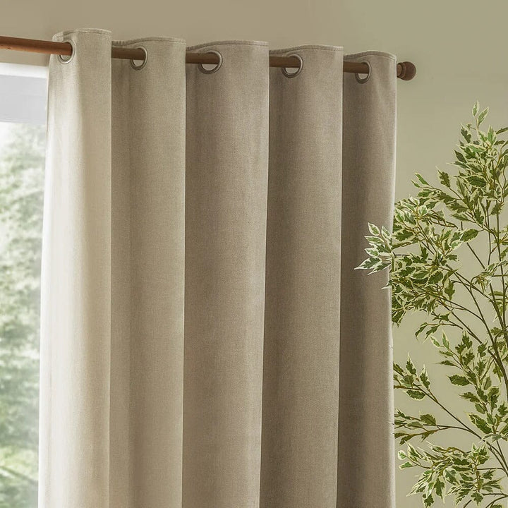 Elowise Beige Heavy Chenille Eyelet Curtain Pair 