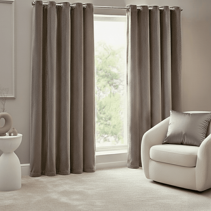 Elowise Greige Heavy Chenille Eyelet Curtain Pair 