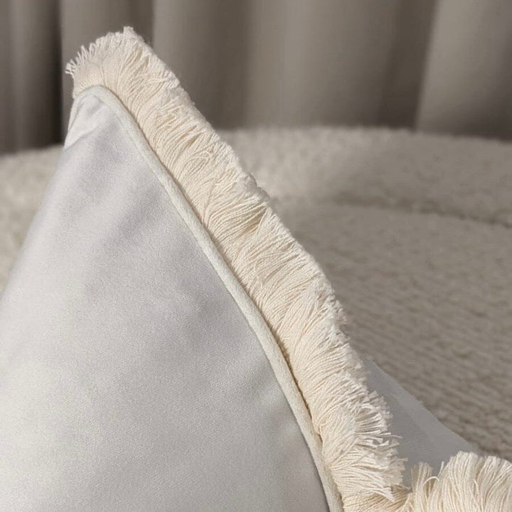 Elsa Grey Cushion with Cream Fringed Detail - 45 x 45cm Textiles 