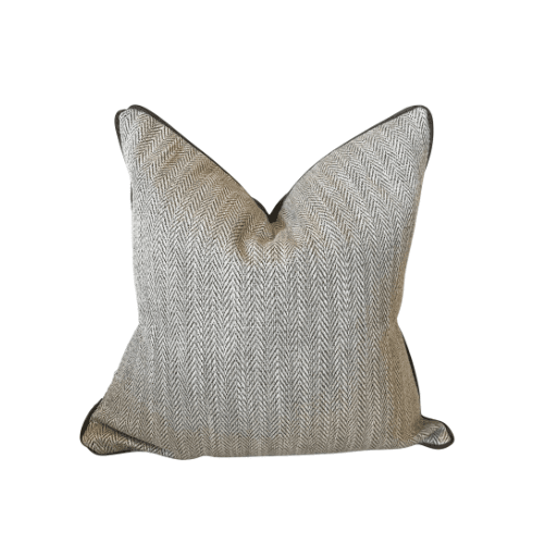Elsie Brown Herringbone Reversible Feather Filled Cushion with Satin Piping - 50x50cm