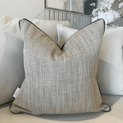 Elsie Brown Herringbone Reversible Feather Filled Cushion with Satin Piping - 50x50cm