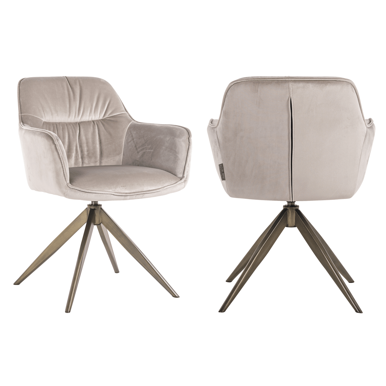 Elvinne Beige Velvet Swivel Dining Chair with Brass Base Furniture 