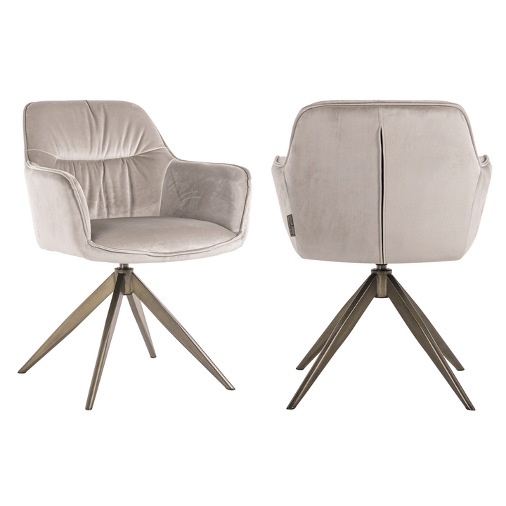 Elvinne Beige Velvet Swivel Dining Chair with Brass Base Furniture 