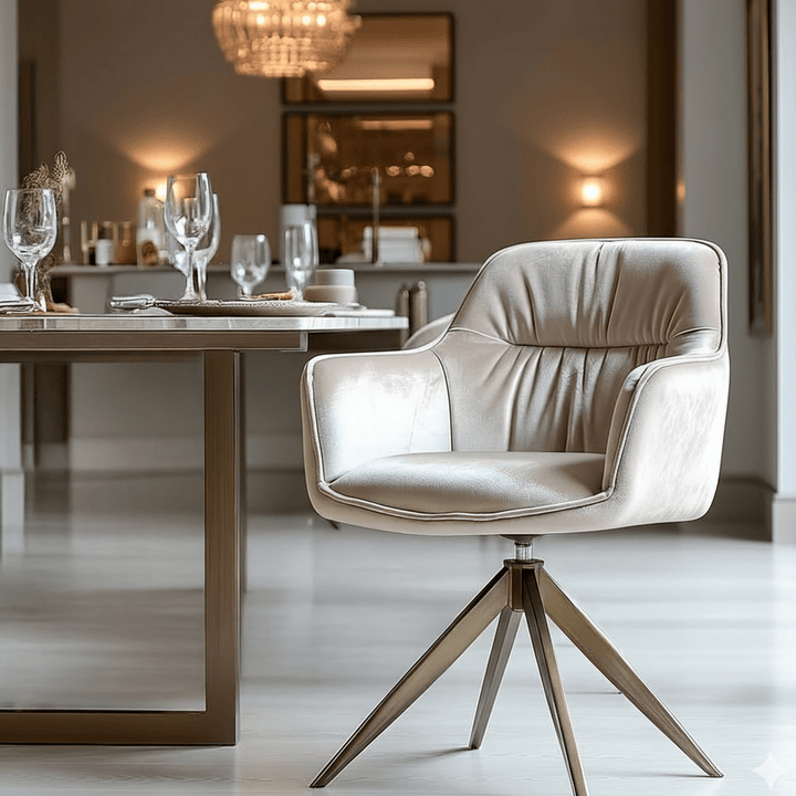 Elvinne Beige Velvet Swivel Dining Chair with Brass Base Furniture 