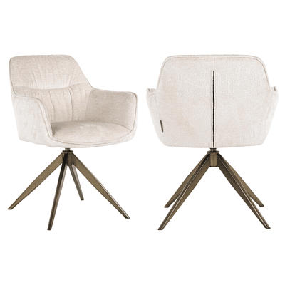 Elvinne Snow Velvet Swivel Dining Chair with Brass Base Furniture 
