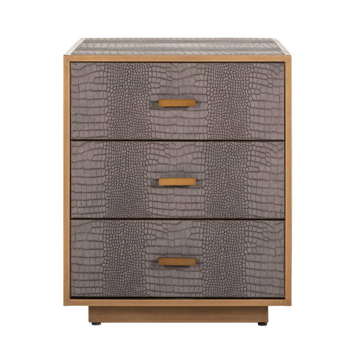 Elyra Taupe Croc Print Leather Bedside Table with Gold Handles Furniture 