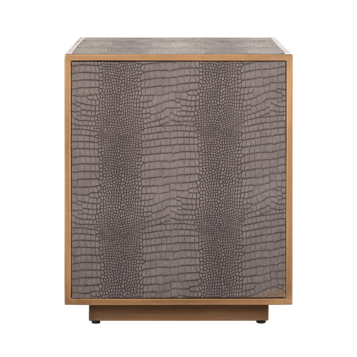 Elyra Taupe Croc Print Leather Bedside Table with Gold Handles Furniture 