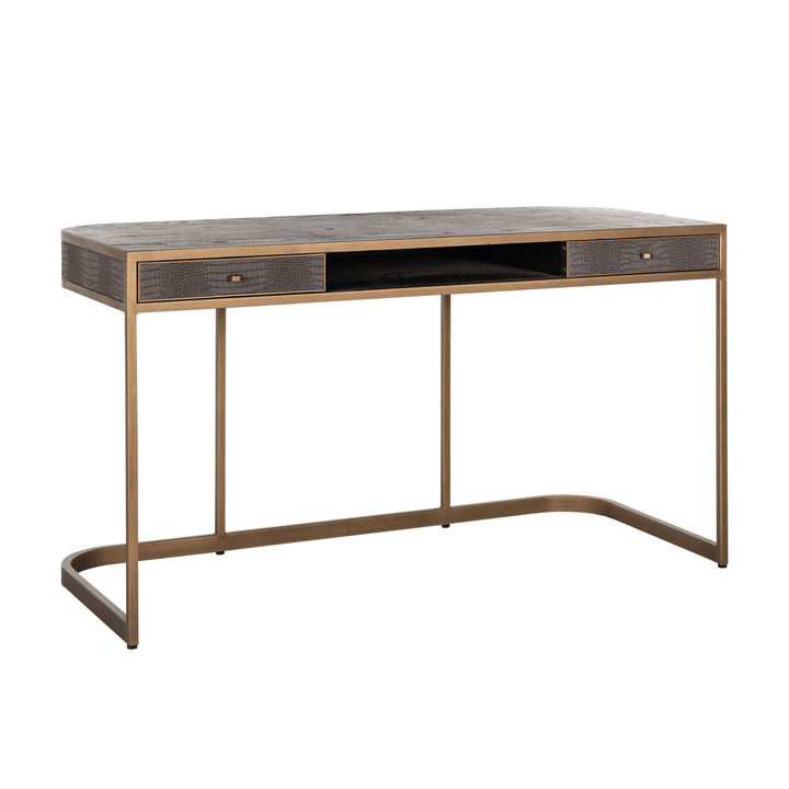 Elyra Taupe Croc Print Leather Desk/Dressing Table with Gold Handles Furniture 