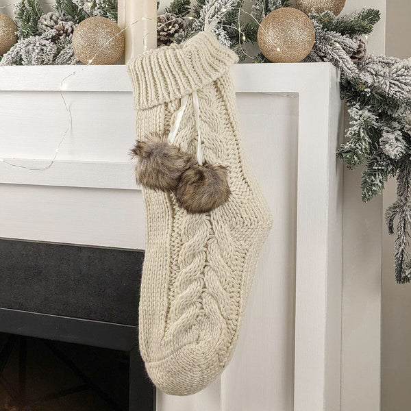 Elystan Beige Cable Knitted Stocking Accessories 