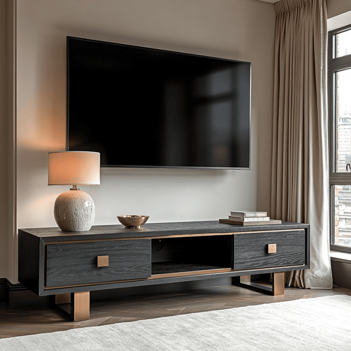 Emerisse Black Media Unit with Brass Handles Furniture 