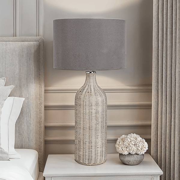 Emilia Grey Wash Rattan Bottle Neck Table Lamp Lighting 