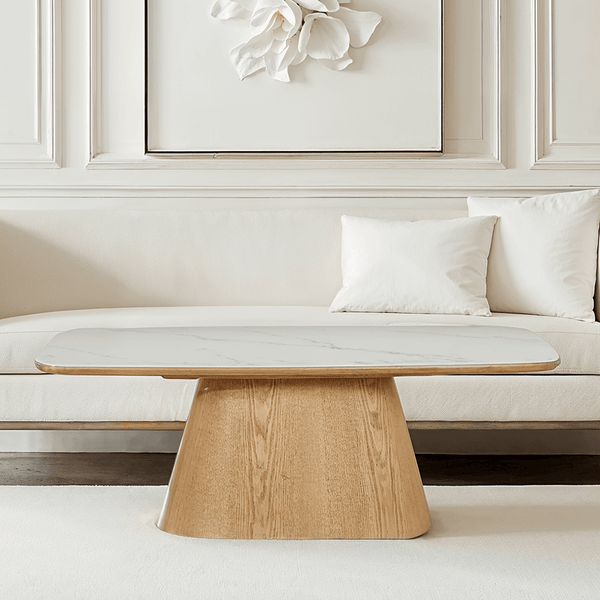 Emilia Wooden Coffee Table with White Faux Marble Top Furniture 