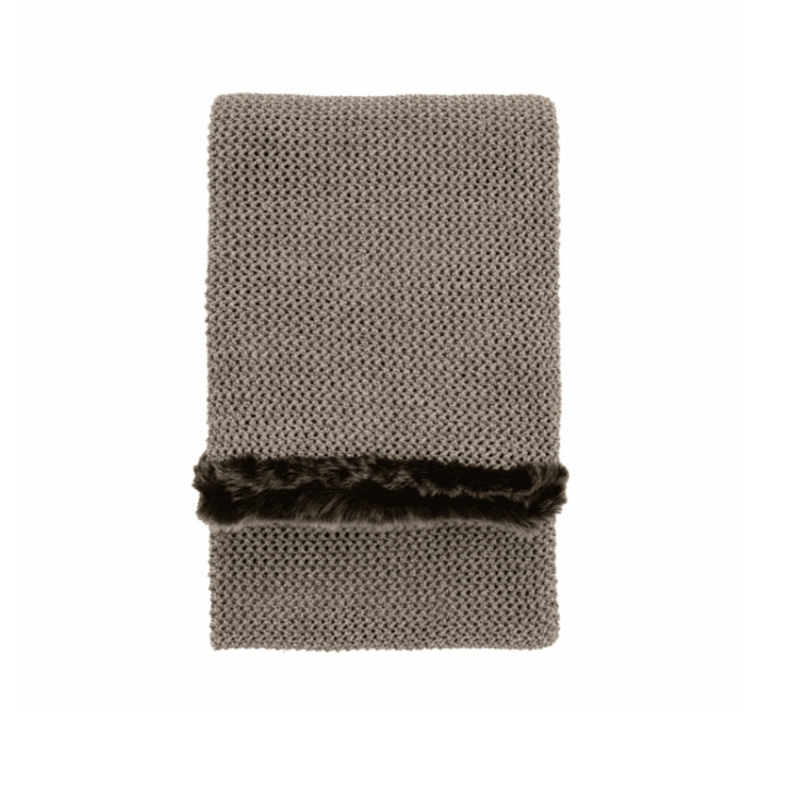 Enaya Taupe Knit Throw with Brown Faux Fur Trim Textiles 